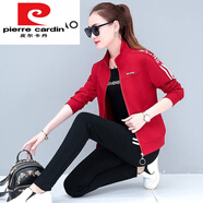 皮爾卡丹（pierre cardin）三件裝運動服套裝女寬松時尚衛(wèi)衣休閑女裝2024韓版春秋季新款套裝 紅色三【上衣+褲子+黑色T】 2XL建議125-140斤