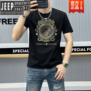 吉普（JEEP）高檔歐洲站時(shí)尚潮牌2025夏季短袖男龍頭燙鉆T袖百搭休閑修身半袖t T3049黑色 M