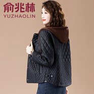 俞兆林 pu皮棉服女短款秋冬2024新款菱格棉衣洋氣冬裝連帽輕薄棉外套 黑色 M 【建議90-105斤】