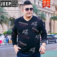 JEEP SPIRIT春秋新款肥佬長(cháng)袖T恤潮流寬松加肥加大碼男裝潮胖子V領(lǐng)打底衫純棉 黑紅 R款 2XL -推薦160-190斤