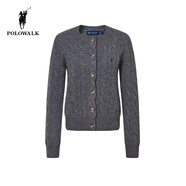 POLOWALK女士羊毛衫秋冬圓領(lǐng)開(kāi)衫經(jīng)典絞花時(shí)尚百搭毛衣線(xiàn)衣保羅針織衫外套 灰色 XL (170)