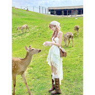 山頭林村大西北旅游穿搭女新疆草原川西裝甜辣風(fēng)前短后長(cháng)不規則吊帶連衣裙 白色吊帶裙 S 默認尺碼1