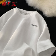 雅鹿華夫格短袖t恤男夏季潮流圓領冰絲透氣半袖上衣寬松五分袖體恤衫 T41白色 L 【建議體重100-120斤】
