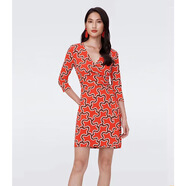 LT DVF夏季新款藝術(shù)云朵色彩印花七分袖裹身裙氣質(zhì)都市風(fēng)包臀系帶 紅色云朵 L