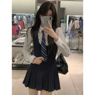 微光里學(xué)院風(fēng)連衣裙女春夏新款jk制服白色襯衫高腰修身百褶裙學(xué)生套裝 襯衫+領(lǐng)帶+背帶裙 S 【建議80-100斤】