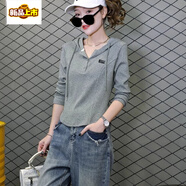 初徑連帽長(zhǎng)袖T恤春秋外穿帶帽打底衫女洋氣內(nèi)搭時(shí)尚百搭休閑上衣 灰色 M