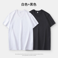 賓儲(chǔ)（BINCHU）純棉V領(lǐng)2025夏季新款純色短袖T恤簡(jiǎn)約雞心領(lǐng)上衣寬松顯瘦大碼體恤 V領(lǐng)短袖/白色+黑色 3XL