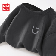 名創(chuàng)優(yōu)品（MINISO）220G重磅華夫格短袖男肌理感高端ins潮流圓領(lǐng)半袖男士寬松百搭T恤 深灰(m22淺灰笑臉胸標) XL 180 (不起球不掉色)