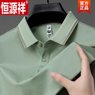 恒源祥（HYX）t恤男短袖桑蠶絲翻領(lǐng)Polo 衫純色商務(wù)休閑體恤衫中老年上衣 豆綠 190 3XL