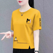 喜亮顏純棉短袖t恤女2025夏季寬松半袖體恤衫韓版百搭印花上衣打底衫女 姜黃色【龍貓】 3XL 建議140-165斤