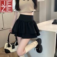 JEZE甜美蓬蓬裙半身裙女2025春夏新款高腰小個(gè)子顯腿長(zhǎng)百褶裙蛋糕短裙 黑色 2XL 【125-140斤】