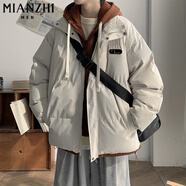棉致假兩件連帽加厚棉服男士冬季新款棉襖羽面包絨服棉衣外套 杏色【2316高品質(zhì)】 S 70-85斤