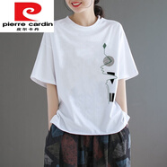 皮爾卡丹（pierre cardin）品牌高檔女裝 純棉短袖T恤女2024年新款夏季寬松體恤韓版休閑打底 白色 01款 M 85-110斤