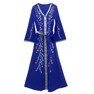 林中尋迪拜長(zhǎng)袍阿拉伯民族風(fēng)連衣裙中東服裝女沙漠長(zhǎng)款 藍(lán)色 單迪拜長(zhǎng)袍 M