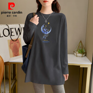 皮爾卡丹（pierre cardin）中長款長袖女士T恤歐貨純·棉秋裝新款大碼寬松遮臀打底衫小個子 901-153灰色 2XL 適合140-155斤