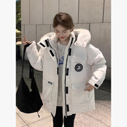 妍莉芬（yanlifen）2024年冬季新款工裝羽絨棉服女士中長(zhǎng)款韓版加厚派克服女棉衣外套 米白色 XL 125-145斤