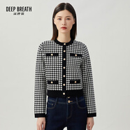 深呼吸DEEP BREATH女裝拼色假口袋小香風(fēng)針織衫開(kāi)衫外套女A400853 黑 XL (5)