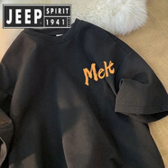 JEEP SPIRIT吉普夏季短袖恤男2025新款五分袖男裝港風潮半男體恤 【高品質(zhì)】T融化-黑色 XL 建議110-130斤