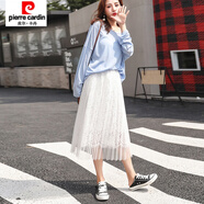 皮爾卡丹大碼紗裙半身裙中長(cháng)款白色仙女網(wǎng)紗裙秋冬顯瘦垂感遮胯蕾絲百褶裙 白色 XL