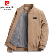 皮爾卡丹（pierre cardin）春秋燈芯絨外套男寬松加厚羊羔絨條絨休閑復(fù)古立領(lǐng)夾克男工裝休閑 卡其++春秋 薄款 M 【80-100斤】