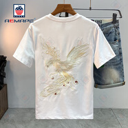 AEMAPE短袖T恤男裝半袖國潮ins鳳凰刺繡中國風男潮流夏季修身 白色 M 適合95-110斤穿