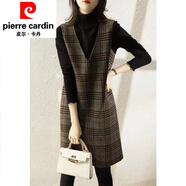 皮爾卡丹（pierre cardin）長(cháng)款馬甲女無(wú)袖格子背心裙春秋連衣裙直筒顯瘦毛呢連衣裙女針織 【2746#】格紋 L 建議90-105斤