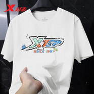 特步（XTEP）短袖夏季透氣速干運(yùn)動(dòng)T恤2025新款輕薄款寬松半袖上衣休閑體恤男 白色0134 S