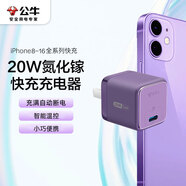 BULL氮化鎵20W充電器 蘋(píng)果iPhone16 PD20W快充 適用蘋(píng)果15/14ProMax/13/12手機iPad平板Type-C插頭紫色