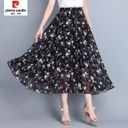 皮爾卡丹雪紡半身裙中長(cháng)款女夏韓版復古印花跳舞仙女裙高腰大碼沙灘長(cháng)裙女 668-2【帶腰帶裙長(cháng)80】 均碼 建議85-150斤