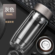 富光玻璃杯雙層加厚圓弧鵝蛋款式高硼硅玻璃泡茶杯 灰色400ML