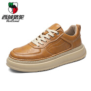 西域駱駝（VANCAMEL）男士休閑皮鞋厚底輕質(zhì)新款復古潮鞋 棕色 40