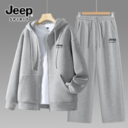 JEEP SPIRIT吉普套裝男春季潮流寬松男士運動(dòng)休閑兩件套跑步透氣衛衣外套褲子