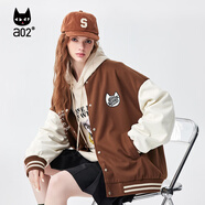 a02毛呢棒球服外套女學(xué)院風(fēng)穿搭棒球衫夾克上衣2025春季外套 咖啡色 S