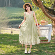 森女部落原創(chuàng  )2025年新款連衣裙a字背帶裙蕾絲花邊飛飛袖春夏新款 吊帶裙（單件） L