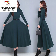 啄木鳥(niǎo)（TUCANO）冬季打底連衣裙女秋冬2025年新款大尺碼加厚保暖百搭長(cháng)裙子潮 墨綠色【同款高質(zhì)量】 3XL 【建議141-170斤】