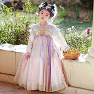 安妮優(yōu)兒中秋節女童漢服連衣裙中國風(fēng)兒童唐裝古風(fēng)超仙公主裙 紫色 140