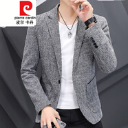 皮爾卡丹（pierre cardin）春秋燈芯絨小西裝男韓版潮流修身西服外套男士單西帥氣休閑上衣服 淺灰色 XL