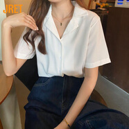 Jret西裝領(lǐng)氣質(zhì)短袖白色襯衫女設計感小眾上衣夏季2024年新款休閑襯衣 白色 L