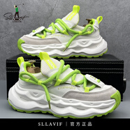 薩拉維夫品牌男鞋潮流時(shí)尚厚底踩屎感老爹鞋網(wǎng)面拼接透氣運動(dòng)休閑鞋潮 白綠 42