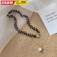 巴克樂樂韓國小眾設(shè)計感水晶珍珠項鏈夏季時尚choker頸鏈項圈短款項飾 項鏈-黑色