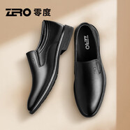 零度Zero官方正裝男鞋2025春季新款商務(wù)休閑舒適輕便大碼真皮德比鞋 黑色 【套腳】 44 (270mm)