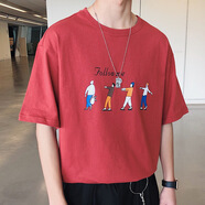 嘉曄（JIAYE）夏季新品圓領男士短袖T恤港風潮流男裝 棗紅色 M