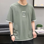 柏斐荻（BYPHYTEE）短袖T恤男夏季韓版潮流簡約半袖上衣港風寬松休閑潮牌體恤衫 綠色 M