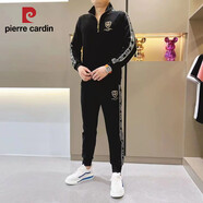皮爾卡丹（pierre cardin）歐洲站男士休閑運動套裝立領(lǐng)衛(wèi)衣套裝春秋新款運動服套裝男士 A01黑色 L (建議110-130斤)
