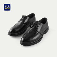 海瀾之家（HLA）/海瀾之家系帶正裝皮鞋25新商務格紋壓花通勤平跟德比鞋子男 黑色花紋13 38 (240mm)