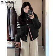 棉致針織立領(lǐng)拼接設(shè)計(jì)感棉服女冬季新款棉衣外套女面包服羽棉襖絨服 毛線袖黑色【高品質(zhì)70】 S 90-105斤