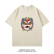 滄瀚2025年夏季新款復古雪茄舞獅印花短袖t恤男純棉寬松圓領(lǐng)半袖上衣 T-848-雪茄獅子-卡其色 M