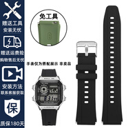 尊致登適用于卡西歐SGW-300/ae1200wh/ae1300wh/w218h/aqs810w/A158/A159/A168/A169E硅膠手表帶男18mm 黑色 銀色扣 18mm(接口寬度)