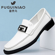富貴鳥(niǎo)正品男鞋秋季新款真皮透氣商務(wù)休閑皮鞋時(shí)尚百搭英倫風(fēng)套腳豆豆鞋 白色 江老板FG2562 37