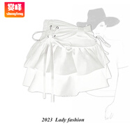 賞峰少女玩偶藍(lán)色牛仔百褶裙 辣妹a字顯瘦短裙設(shè)計(jì)感半身裙褲蓬蓬裙 白色褲裙 312 M
